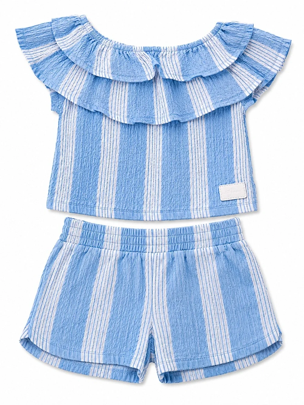7 For All Mankind Light Blue & White Striped Ruffle Top and Shorts Set
